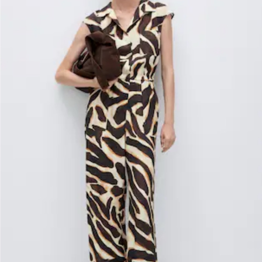 Mango Zebra Print Jumpsuit in Black and Cream